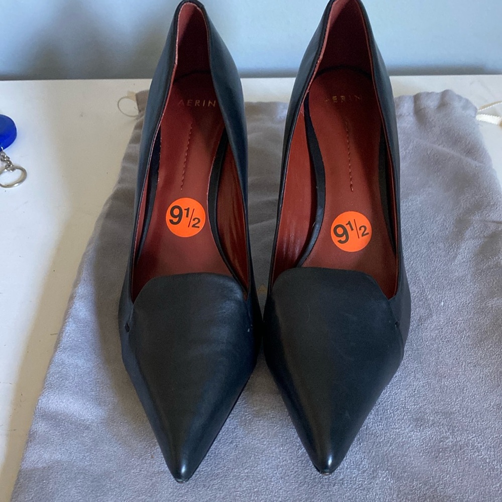 Aerin black leather pointed toe pumps